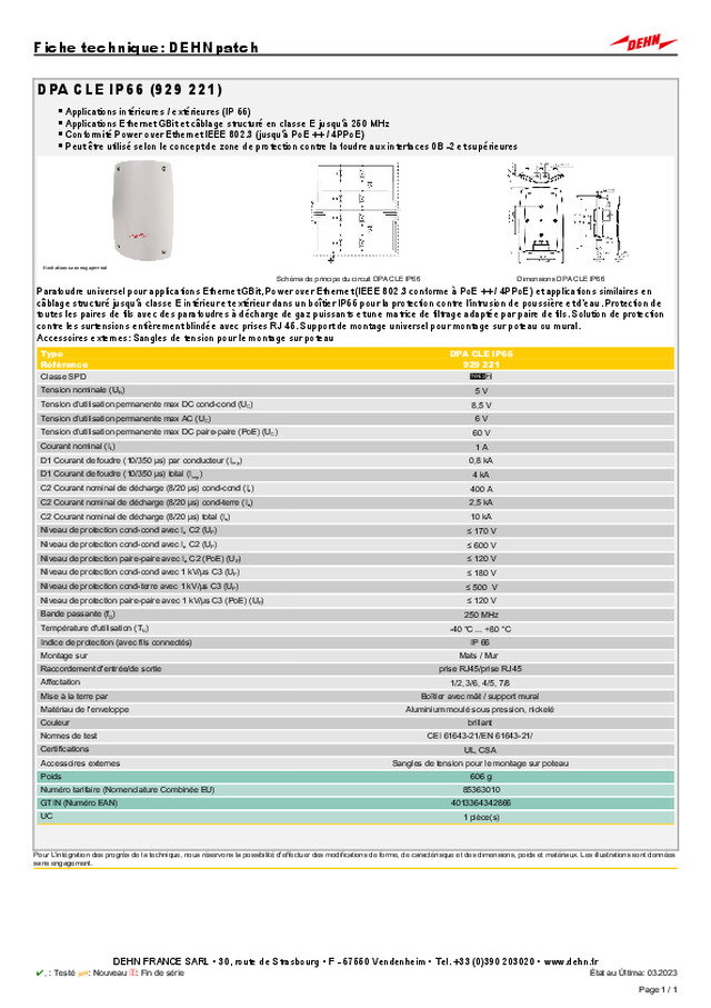 Protection surtensions et foudre pour les applications Ethernet : la fiche technique du parafoudre DEHNpatch