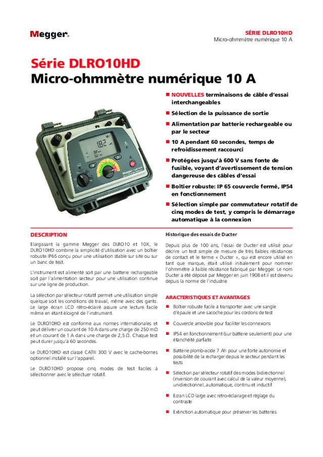 Megger présente son micro-ohmmètre numérique 10 A de la série DLRO10HD