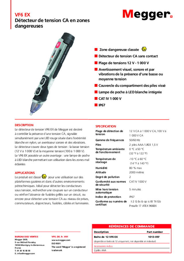 Détecteur de tension CA en zones dangereuses : une introduction au VF6 EX de Megger
