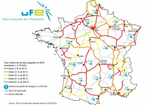 IRVE : points de recharge rapide en hausse sur les principales autoroutes de France au premier trimestre