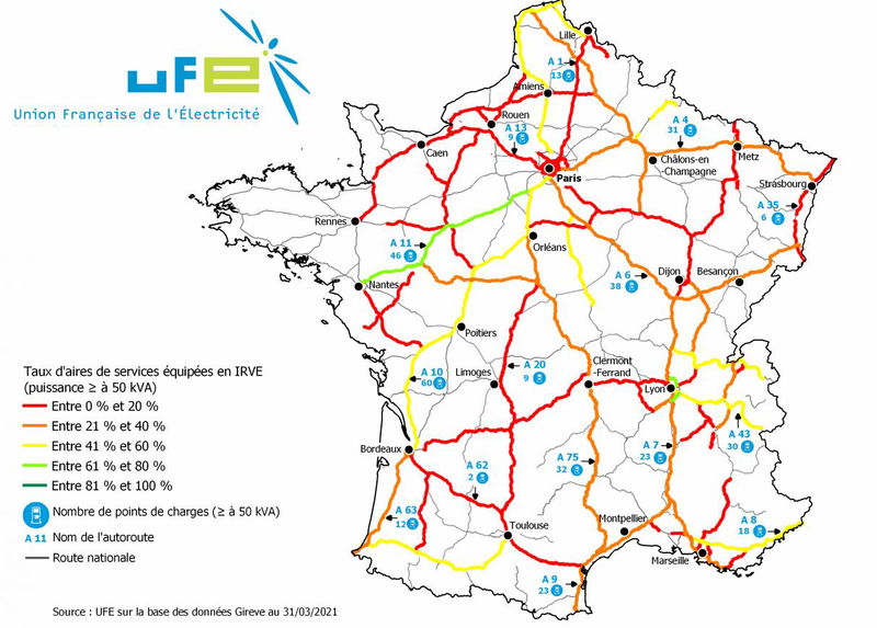 IRVE : points de recharge rapide en hausse sur les principales autoroutes de France au premier trimestre