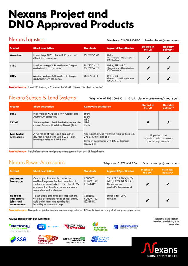 Nexans Project and DNO Approved Products