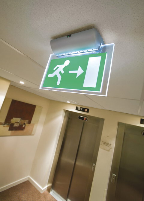 Stylish LED-based Menvier Evoled exit sign requires minimal maintenance