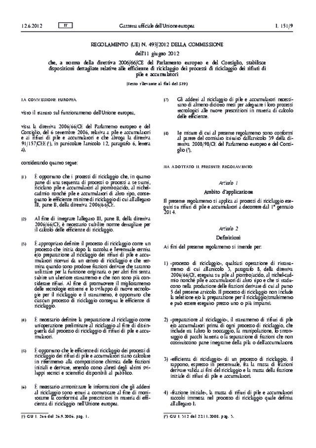 Pile e accumulatori: pubblicato il nuovo regolamento sul riciclaggio dei rifiuti