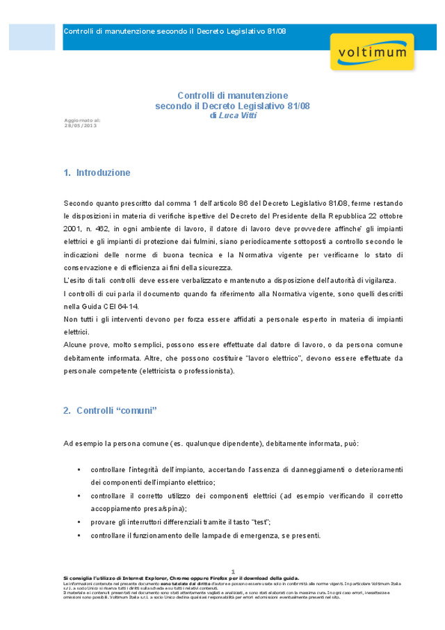 Controlli di manutenzione secondo il Decreto Legislativo 81/08