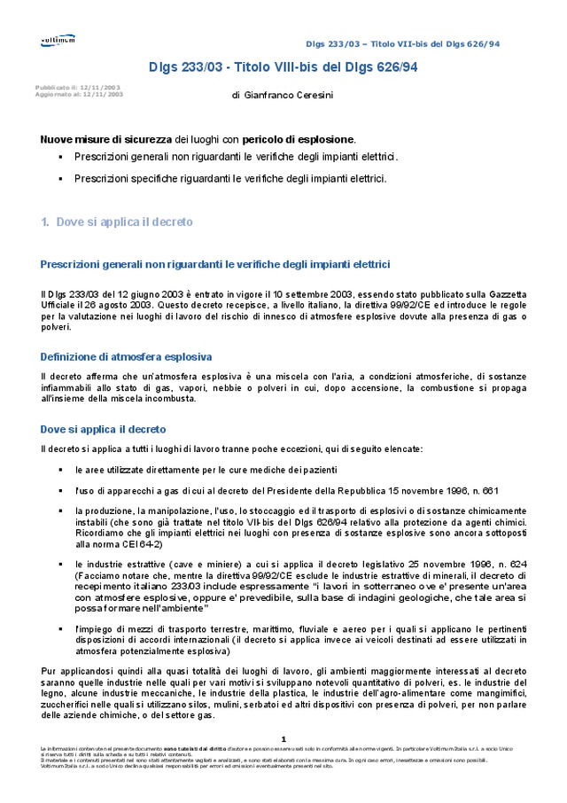 Dlgs 233/03 - Titolo VIII-bis del Dlgs 626/94