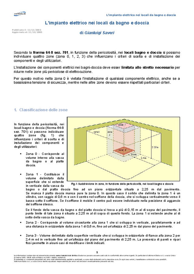 L\'impianto elettrico nei locali da bagno e doccia