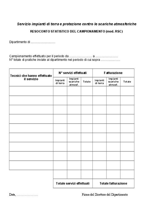 Modello RSC - Resoconto Statistico del Campionamento