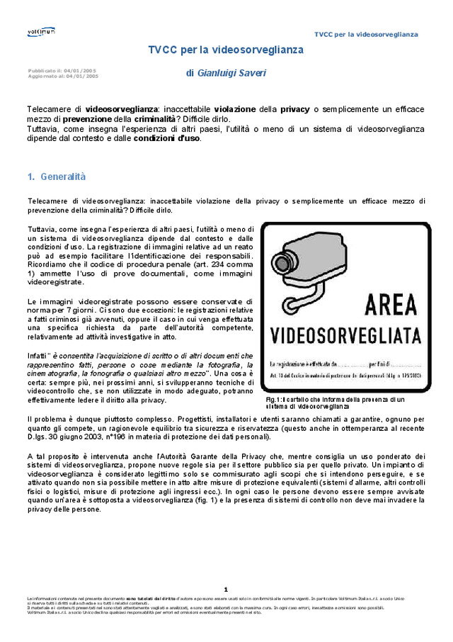 TVCC per la videosorveglianza