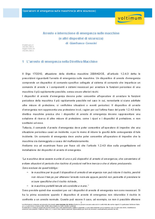 Arresto e interruzione di emergenza sulle macchine