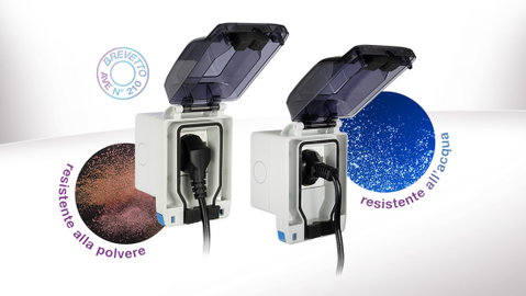 Contenitori stagni AVE SEAL per il Sistema 44:  protezione da acqua e polvere IP66 anche a spina inserita 
