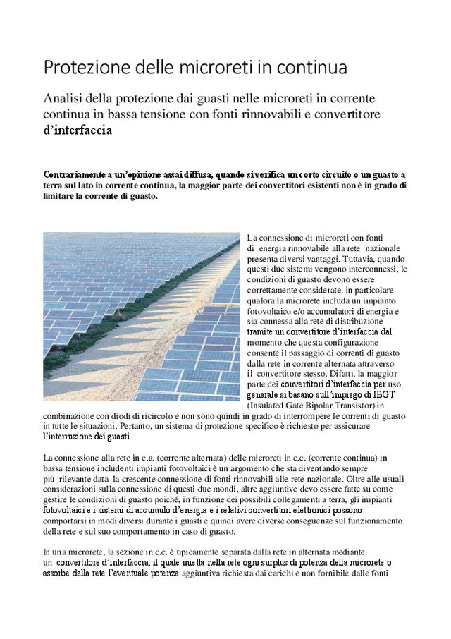 Protezione delle microreti in continua