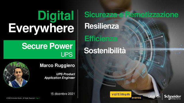 Presentazione del webinar "UPS dal monofase al trifase: le innovazioni per rispondere efficientemente ai nuovi bisogni della digitalizzazione "