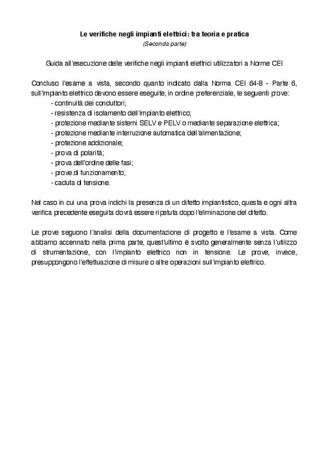 Le verifiche negli impianti elettrici: tra teoria e pratica (Seconda parte)
