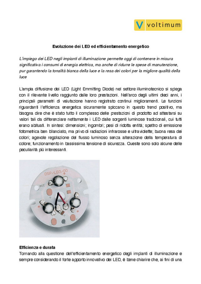 Evoluzione dei LED ed efficientamento energetico