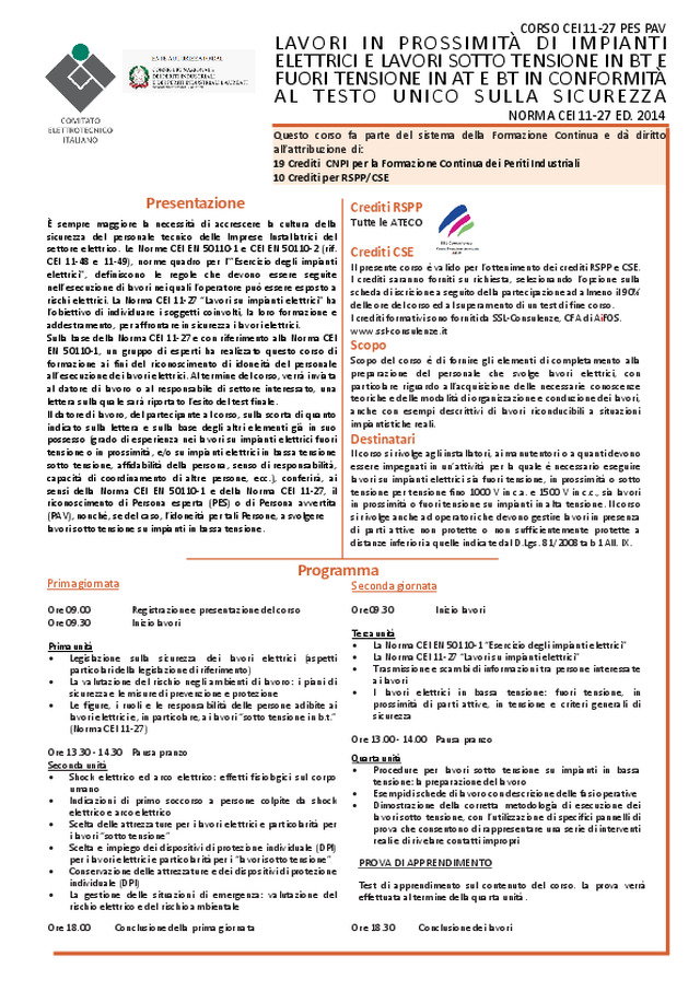 Programma Corso CEI 11-27 PES PAV - AULA