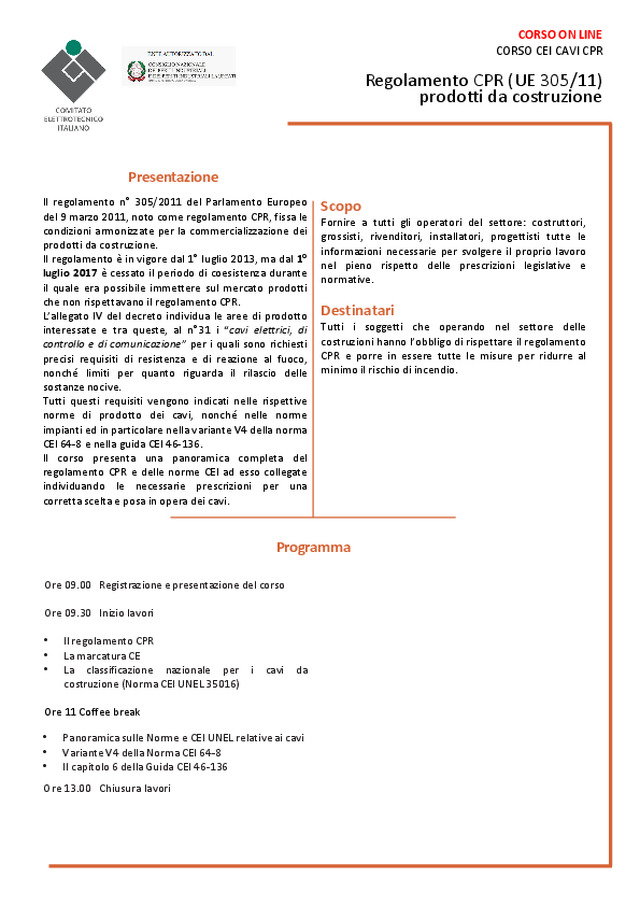 Programma Corso CEI CAVI CPR - ONLINE