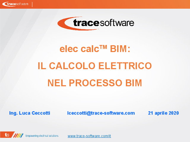 Presentazione del webinar "elec calcTM BIM: il calcolo elettrico nel processo BIM"
