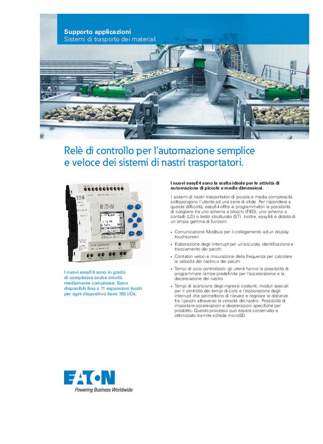 EasyE4: Relè di controllo per l’automazione semplice e veloce dei sistemi di nastri trasportatori
