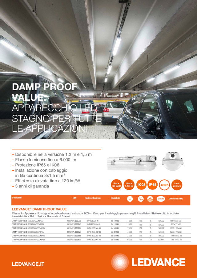 Damp Proof Value: apparecchio LED stagno per tutte le applicazioni