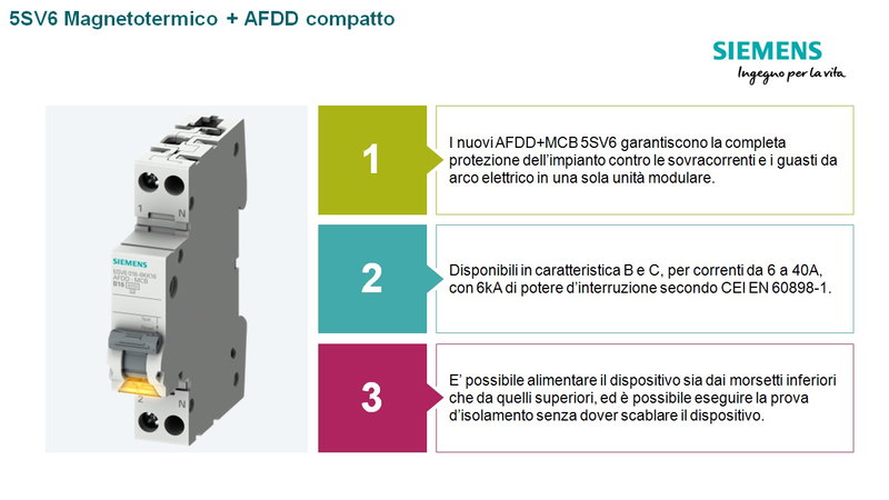 5SV6 di SIEMENS: Magnetotermici + AFDD in 1 Modulo