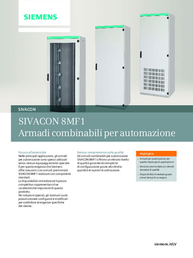 Catalogo Quadri di Automazione SIVACON 8MF1 (Italiano 2018)