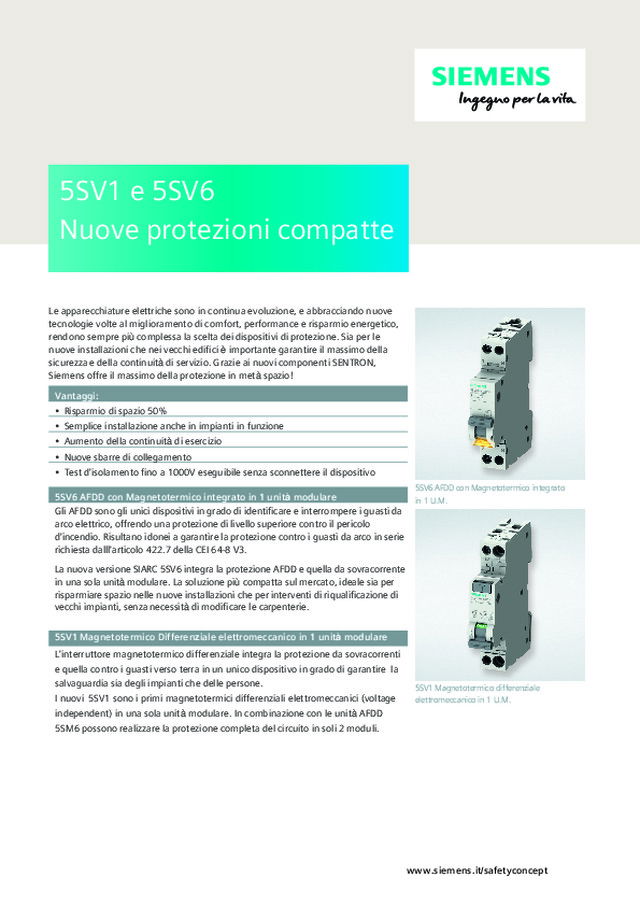 5SV1 e 5SV6 Nuove protezioni compatte