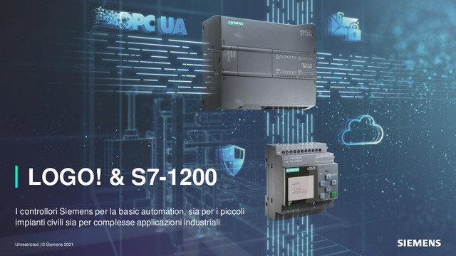 Presentazione del webinar "Controllori Siemens per la basic automation: LOGO! e S7-1200 perfetti sia per i piccoli impianti civili che per complesse applicazioni industriali"