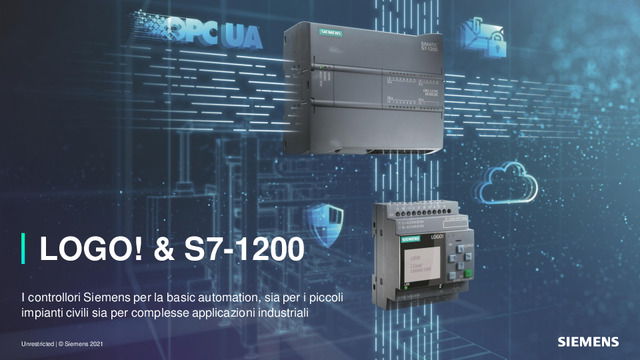 Presentazione del webinar "Controllori Siemens per la basic automation: LOGO! e S7-1200 perfetti sia per i piccoli impianti civili che per complesse applicazioni industriali"