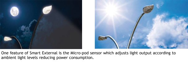 One feature of Smart External is the Micro-pod sensor which adjusts light output according to ambient light levels reducing power consumption.