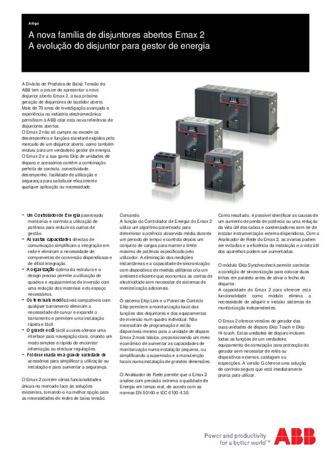 A nova família de disjuntores abertos Emax 2