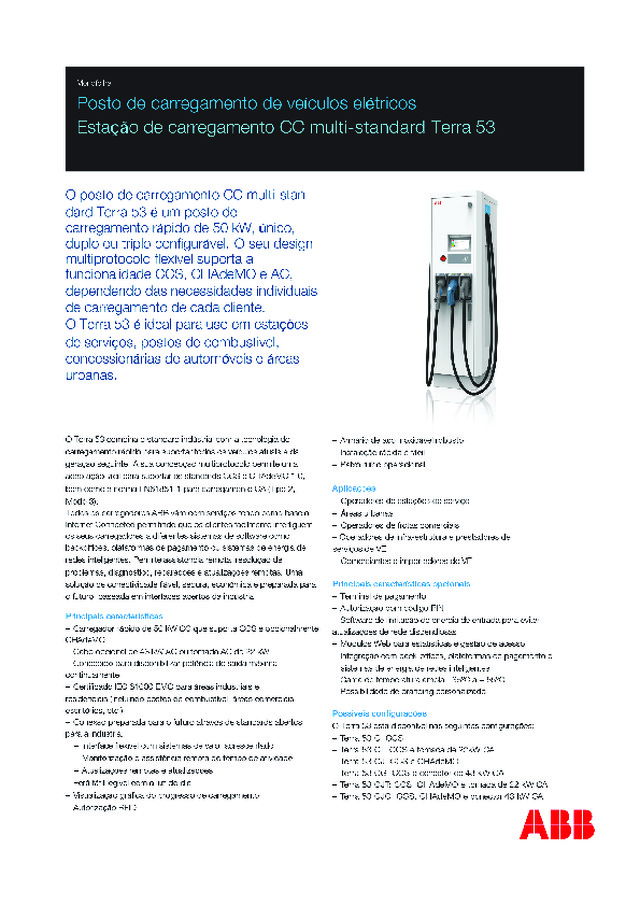 Posto de carregamento de veículos elétricos — Estação de carregamento CC multi-standard Terra 53