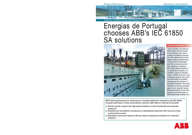 Energias de Portugal escolhe as soluções IEC 61850 SA da ABB