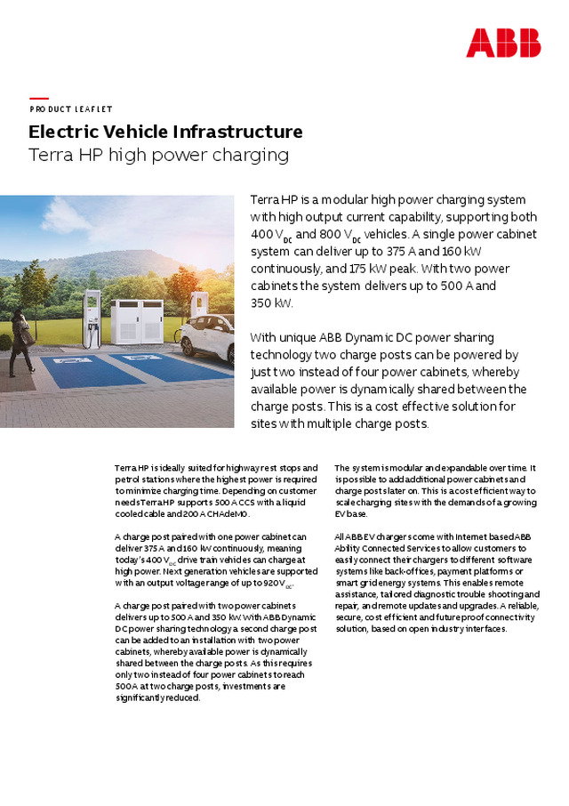 Infraestrutura de carregamento de veículos elétricos. Terra HP para elevada potência (EN)
