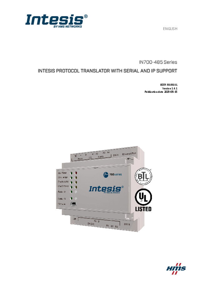 IN700-485 Series INTESIS PROTOCOL TRANSLATOR WITH SERIAL AND IP SUPPORT