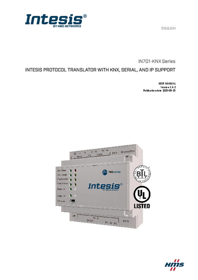 IN701-KNX Series INTESIS PROTOCOL TRANSLATOR WITH KNX, SERIAL, AND IP SUPPORT