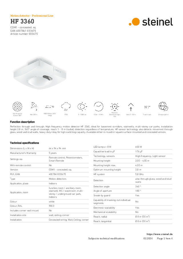 Detetor de movimento HF 3360 – Steinel