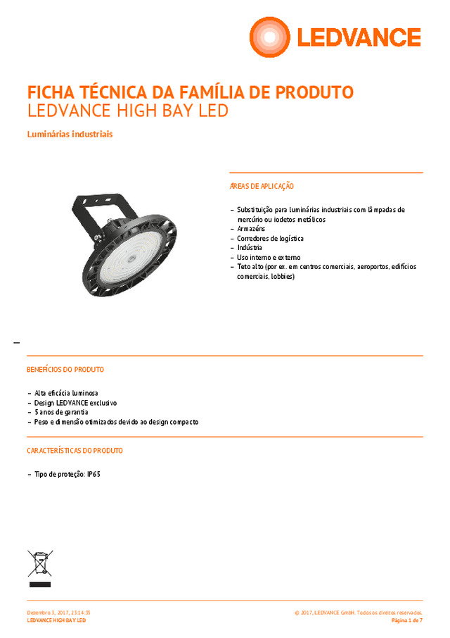 LEDVANCE HIGH BAY LED — Luminárias industriais