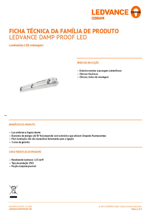 LEDVANCE DAMP PROOF LED — Luminárias LED estanques