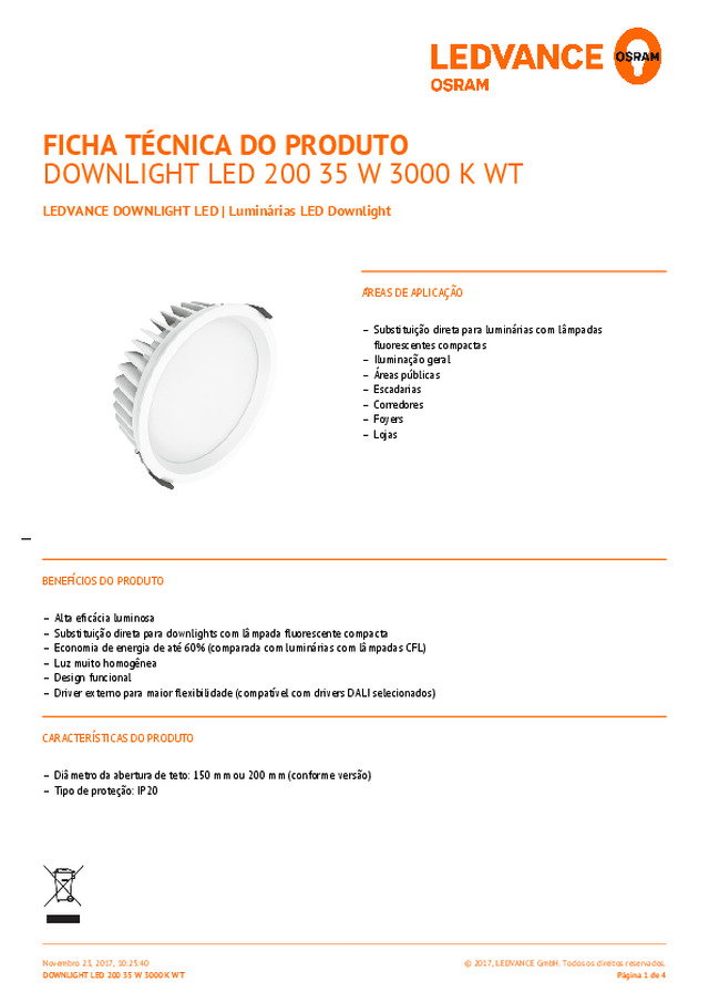 LEDVANCE DOWNLIGHT LED | Luminárias LED Downlight