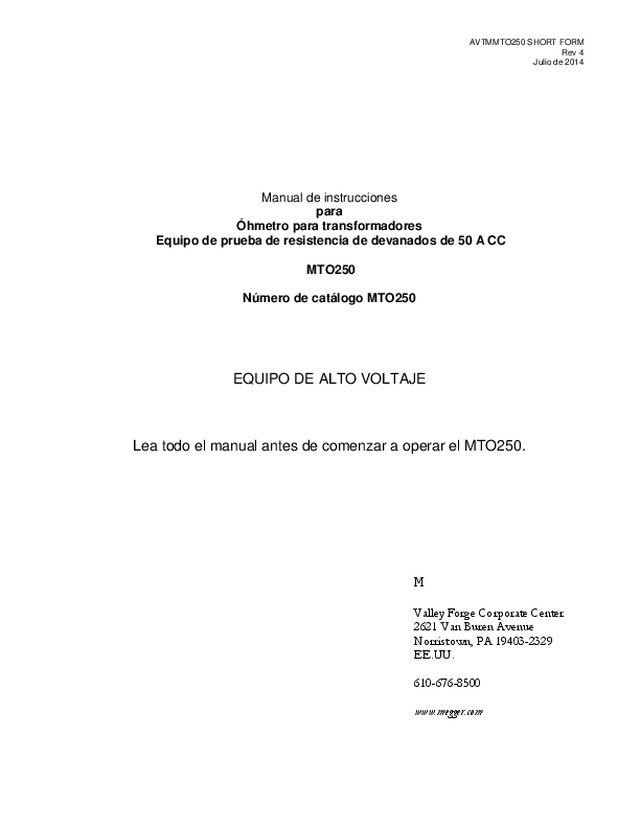 Guia de aplicação técnica para Ohmímetro MTO250 (ES)