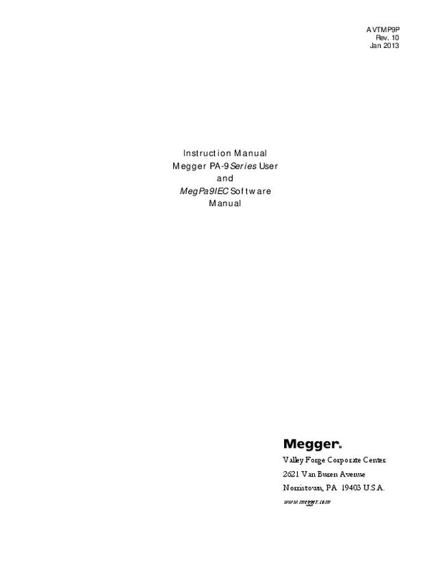 Manual de instruções da série Megger PA-9 (EN)