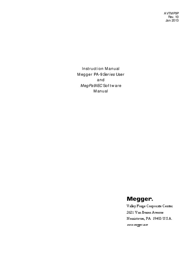 Manual de instruções da série Megger PA-9 (EN)