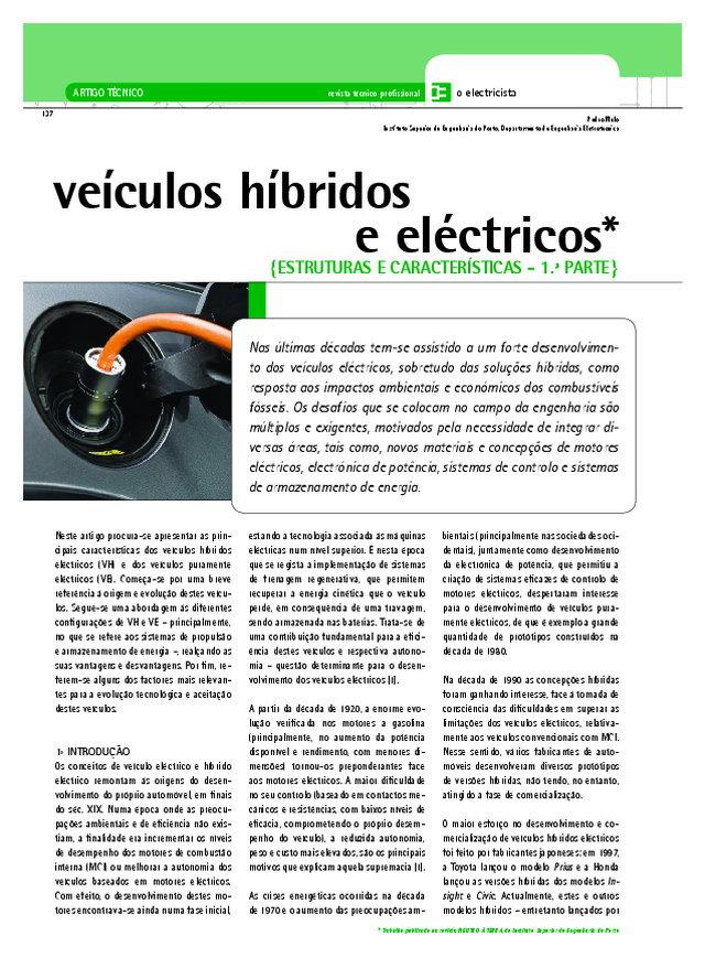 Veículos híbridos e eléctricos | Estruturas e características - 1.ª Parte