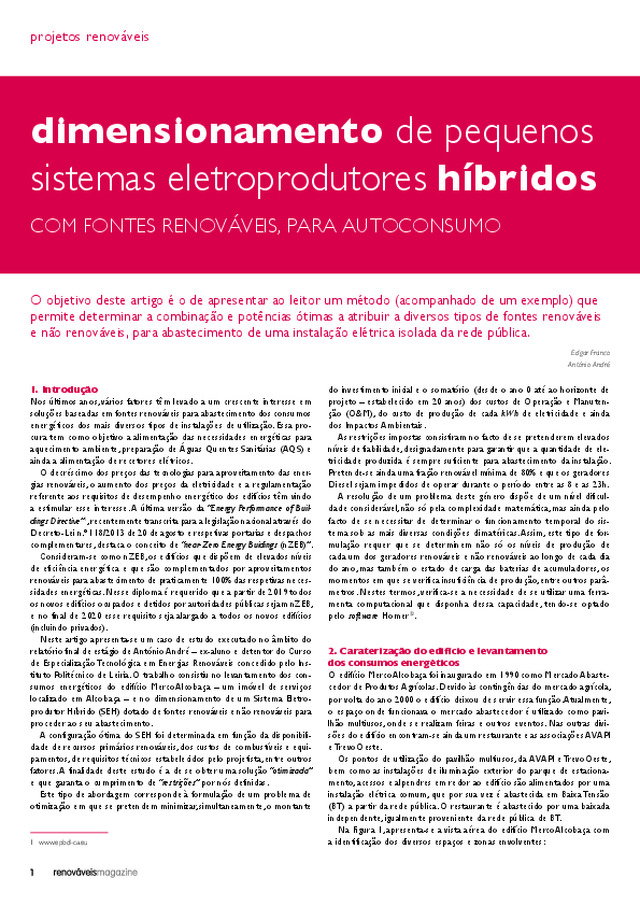 Dimensionamento de pequenos sistemas eletroprodutores híbridos com fontes renováveis, para autoconsumo