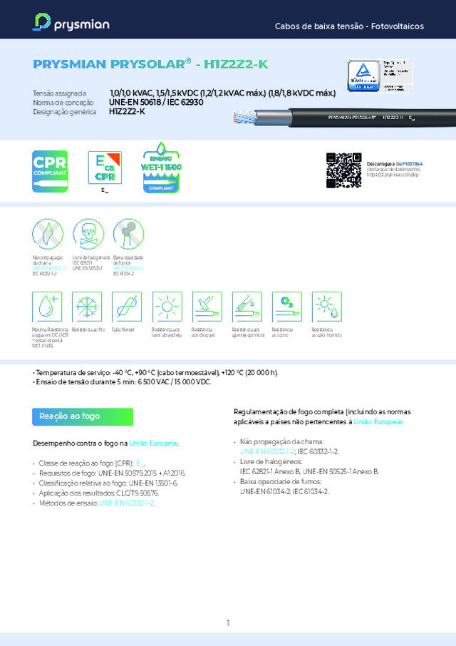 Datasheet PRYSMIAN PRYSOLAR® - H1Z2Z2-K