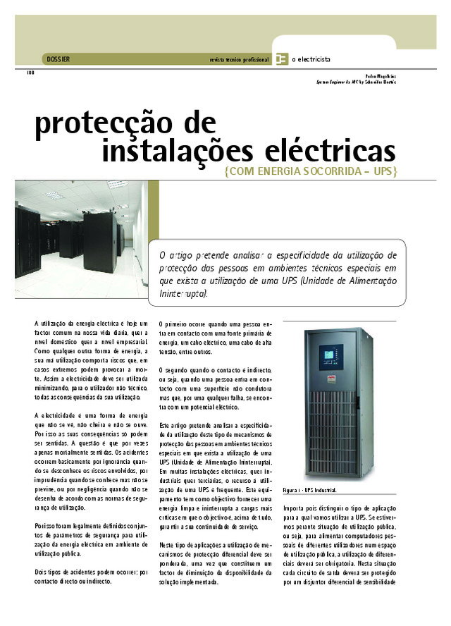 Protecção de Instalações Eléctricas com Energia Socorrida - UPS