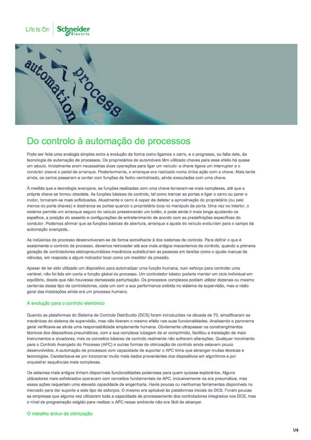 Do controlo à automação de processos