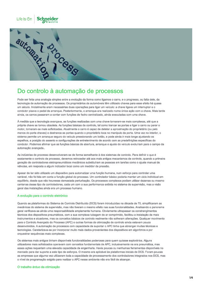 Do controlo à automação de processos