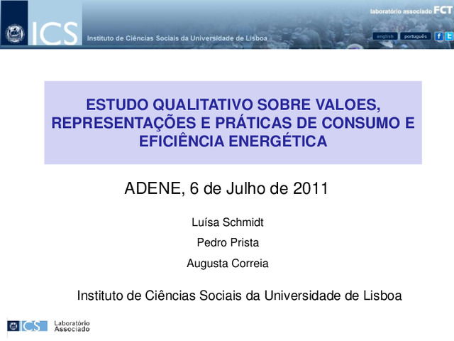 Eficiência Energética - Valores, representações e práticas de consumo